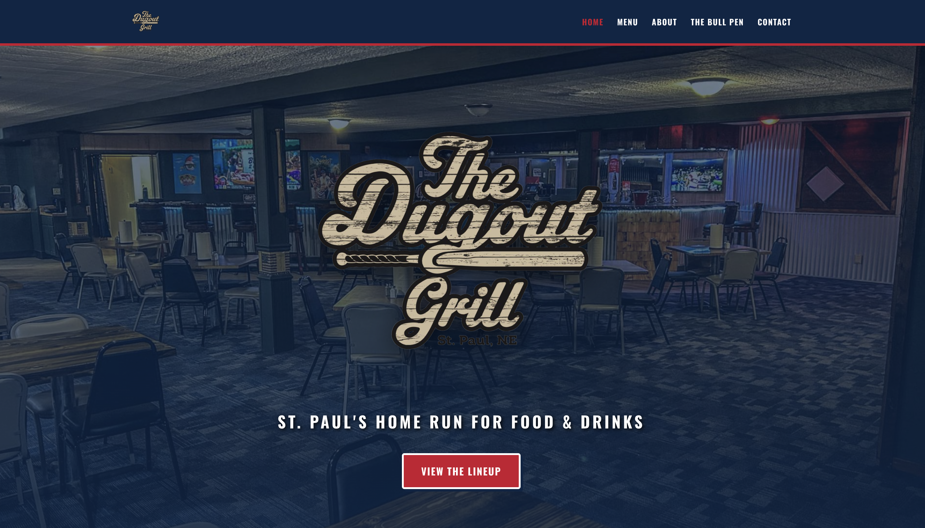 The Dugout Bar & Grill website homepage designed by Swanson Tech Solutions