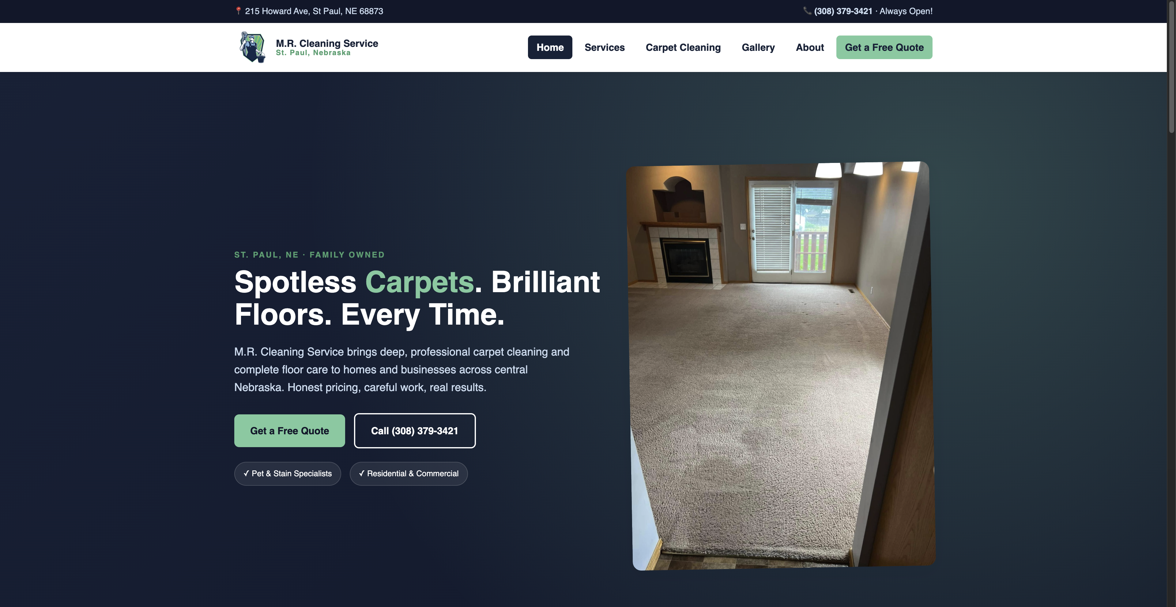 M.R. Cleaning Services website